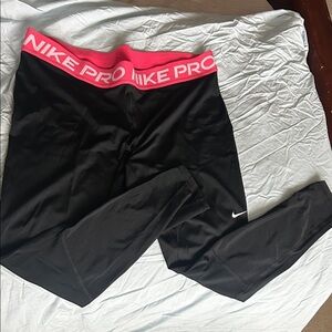 Nike Pro Black Leggings with Pink Waistband